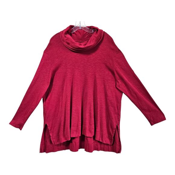 J JILL Plus 2X Tunic Top Red Heathered Cowl Neck Long Sleeve Pima Cotton 50" - Picture 1 of 7